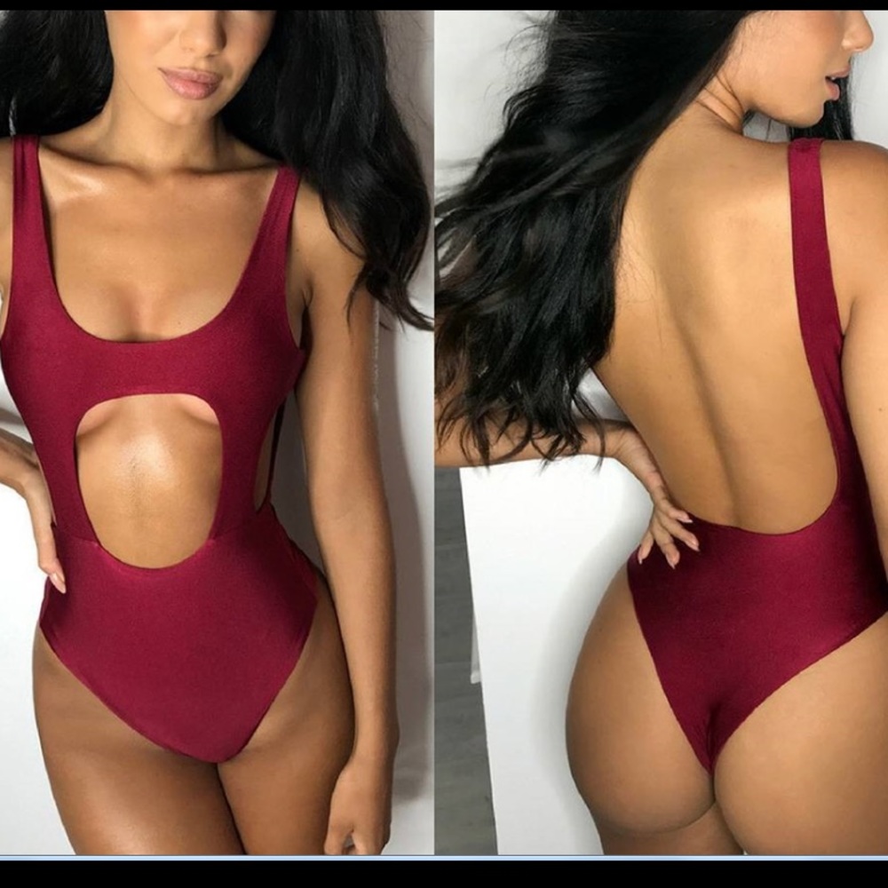 Tiffany whine red  cut out one piece swimsuit - Picture 3 of 8